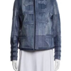 Valentino Runway Blue/Gray Fur/Leather Coat